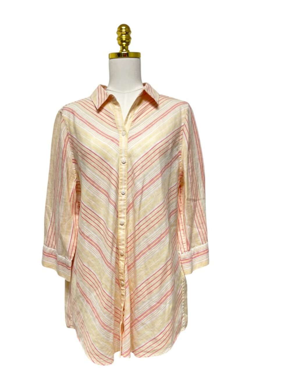 Chico's Multicolor Striped Tunic Women's Shirt Size 2 / US 12 100% Linen No-Iron